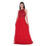 Red Semi Embellished Ruffle Dress with Black Bead Work Embroidery - Customize it Now