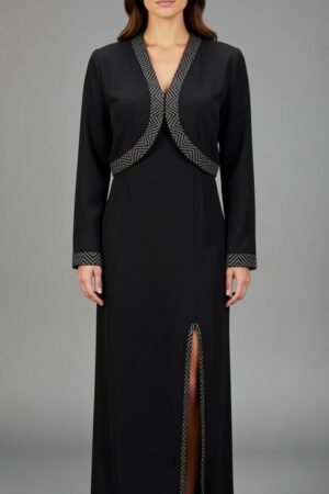 Black Mother of Bride Dress with Embroidered Crop Jacket