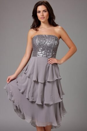 Bella Sequined Tiered Short Cocktail Off Shoulder Dress