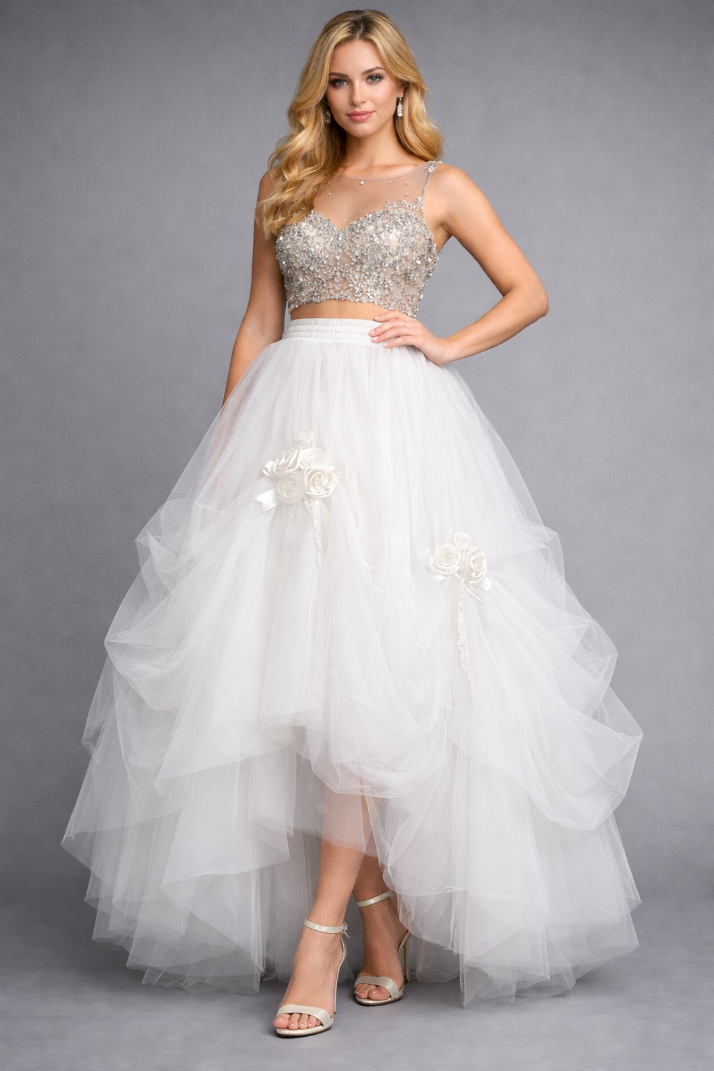 Elegant model in ethereal tulle skirt