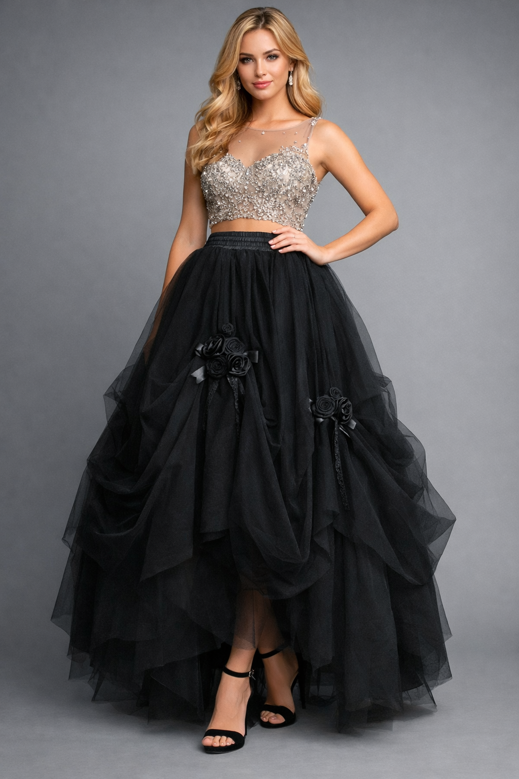 Gothic Elegance with Black Tulle Skirt