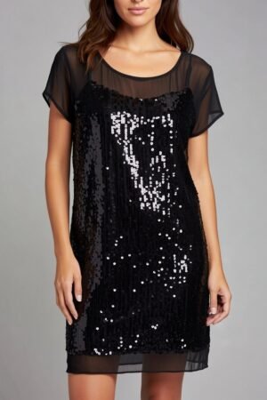 Full Sequin Black Short Dress